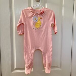 Mud Pie Pink Applique Duck Daisy Bee Sleeper Footie Girls Size 6-9 Months NWT